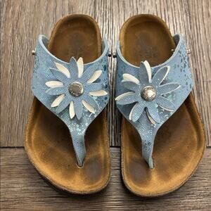 Birkis Girls' Blue Floral Slip-on Sandals White Accents Comfort EU 27 / US 10